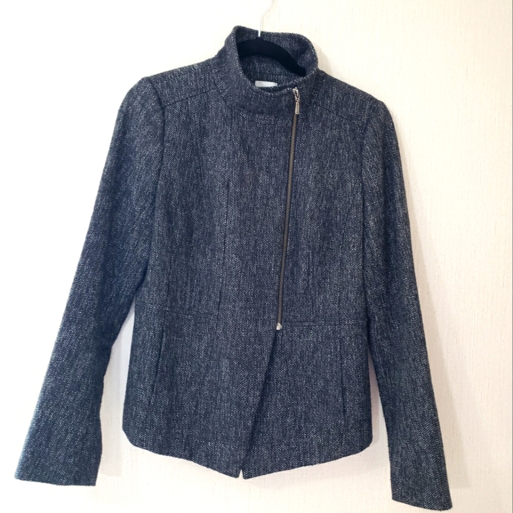 Halogen Tweed Gray Blazer Jacket Zipper Asymmetrical Size Medium